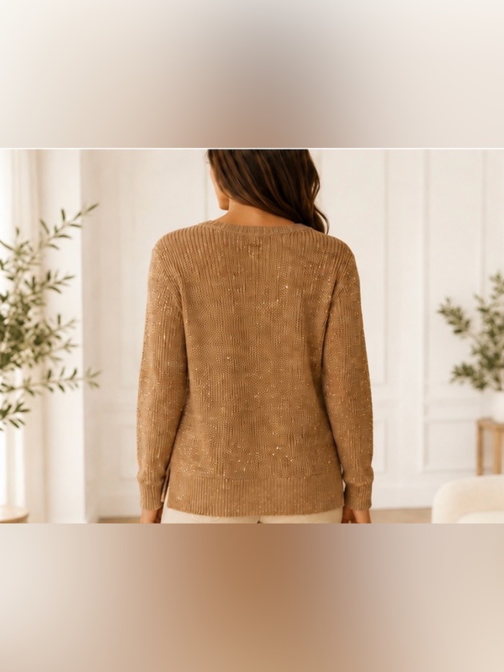 NIC+ZOE Gold Glitter V-Neck Knit Sweater Large Metallic Sequin - Picture 2 of 11